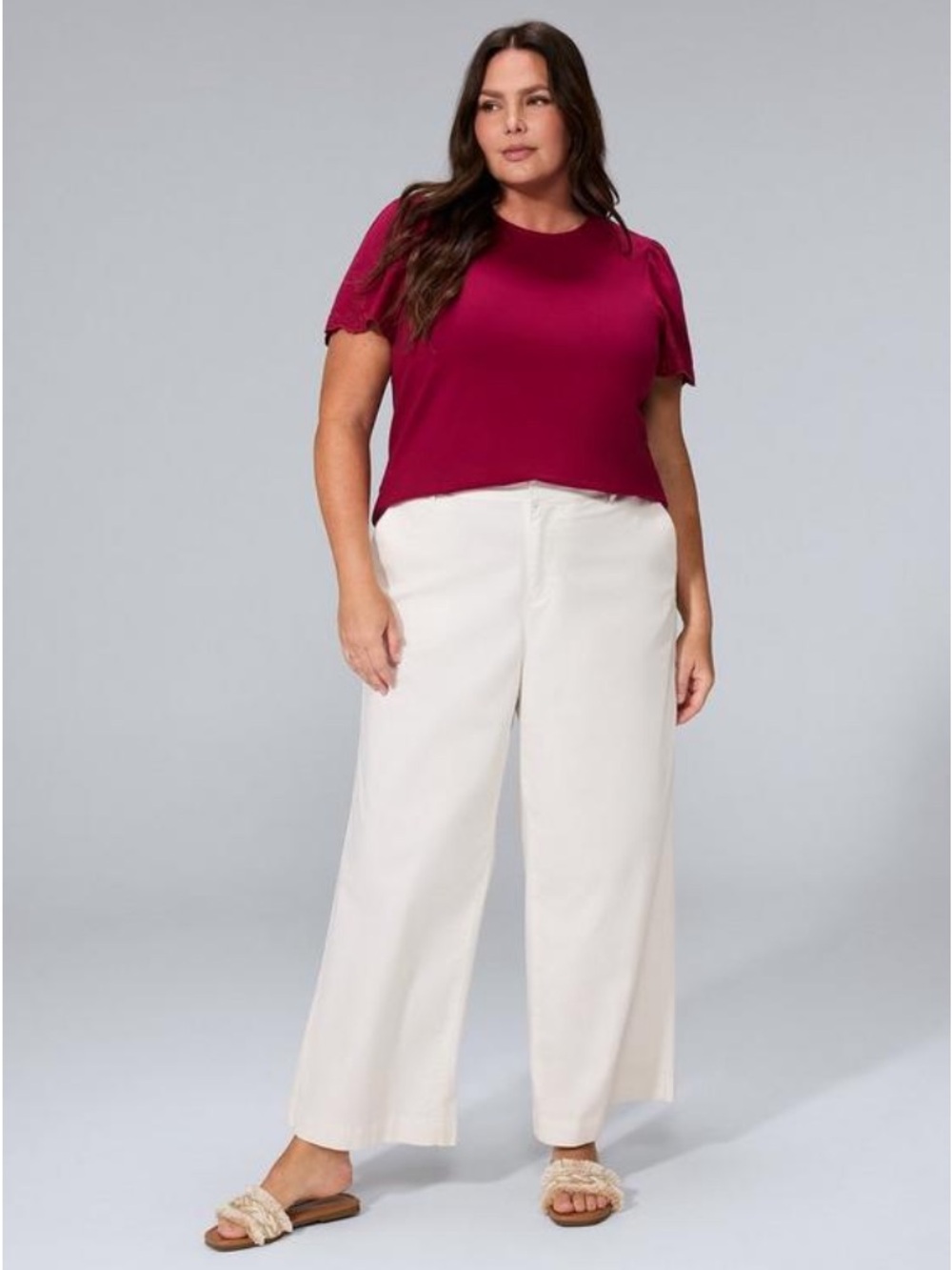 Torrid Belle Isle Eyelet Sleeve Top Size 00 (10) Beet Red 100% Cotton NWT - Picture 2 of 6